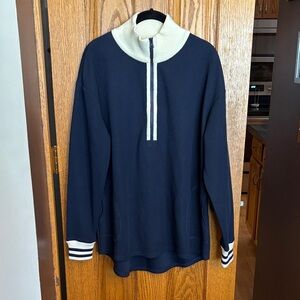 Krimson Klover Size XL Navy and Cream Zip-Up Sweater NWOT